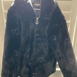Betsey Johnson Black Teddy Jacket with Heart Accents